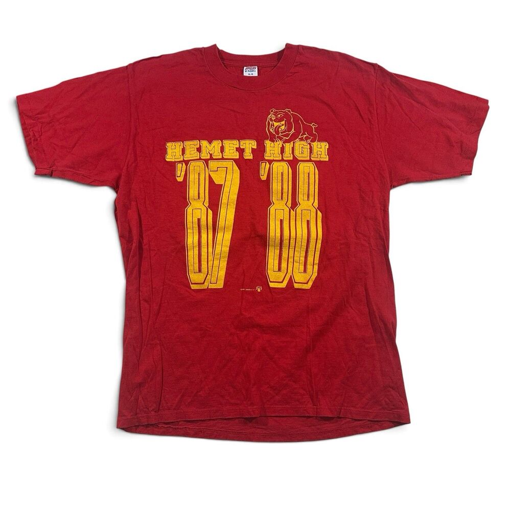 Vintage 1988 Hemet High School Bulldogs T-Shirt XL USA Single Stitch Red 80s